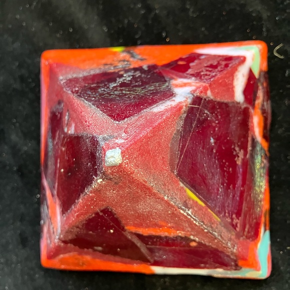 Handmade Cast Glass Pyramid “Solar Flare 2”  Brilliant Yellow Glass  4”x4” - Picture 4 of 9